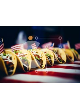 Σετ των 2 Intra Συλλεκτικό Ξύλινο Παζλ Plywood  4mm - Tacos με φόντο την αμερικανική σημαία Σε Ξύλινο Κουτί - Διαστάσεις: 10x10 cm – 25 κομμάτια