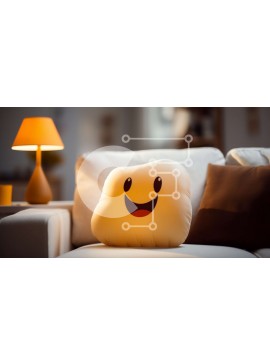 Intra Συλλεκτικό Ξύλινο Παζλ Plywood  4mm - Μαξιλάρι χαμογελαστού προσώπου σε λευκό καναπέ Σε Ξύλινο Κουτί - Διαστάσεις Puzzle: 10x10 cm – 25 κομμάτια