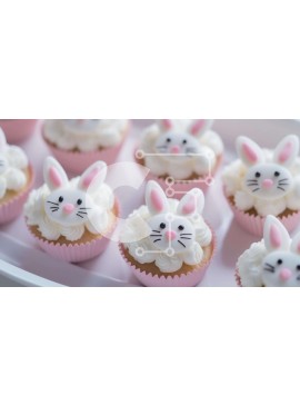 Σετ των 2 Intra Συλλεκτικό Ξύλινο Παζλ Plywood  4mm - Σύνθεση Πασχαλινά Bunny Cupcakes Σε Ξύλινο Κουτί - Διαστάσεις: 10x10 cm – 25 κομμάτια