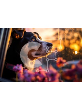 Intra Συλλεκτικό Ξύλινο Παζλ Plywood  4mm - Όμορφη εικόνα του σκύλου που απολαμβάνει το ηλιοβασίλεμα από το παράθυρο του αυτοκινήτου Σε Ξύλινο Κουτί - Διαστάσεις: 10x10 cm – 25 κομμάτια