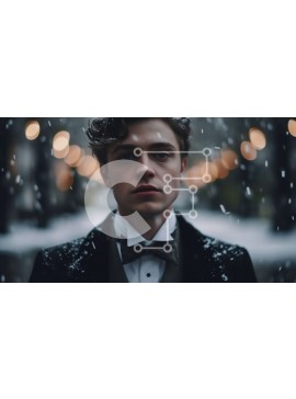 Intra Συλλεκτικό Ξύλινο Παζλ Plywood  4mm - Άνδρας με κοστούμι και παπιγιόν που κοιτάζει την απόσταση στο χιόνι Σε Ξύλινο Κουτί - Διαστάσεις Puzzle: 10x10 cm – 25 κομμάτια