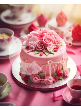 Σετ των 2 Intra Συλλεκτικό Ξύλινο Παζλ Plywood  4mm - Ροζ κέικ με τριαντάφυλλα και φλιτζάνια τσαγιού Σε Ξύλινο Κουτί - Διαστάσεις: 10x10 cm – 25 κομμάτια