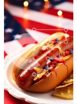 Σετ των 2 Intra Συλλεκτικό Ξύλινο Παζλ Plywood  4mm - Χοτ-ντογκ με φόντο αμερικανική σημαία Σε Ξύλινο Κουτί - Διαστάσεις: 10x10 cm – 25 κομμάτια