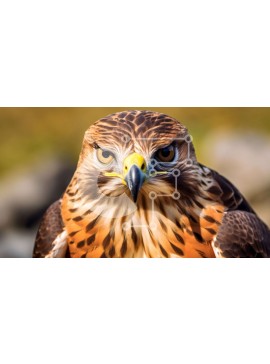 Intra Συλλεκτικό Ξύλινο Παζλ Plywood  4mm - Εκπληκτική κοντινή πλάνο του προσώπου ενός γερακιού με διαπεραστικά κίτρινα μάτια Σε Ξύλινο Κουτί - Διαστάσεις: 10x10 cm – 25 κομμάτια