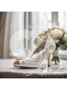 Σετ των 2 Intra Συλλεκτικό Ξύλινο Παζλ Plywood  4mm - Λευκά παπούτσια γάμου με τριαντάφυλλα και λουλούδια Σε Ξύλινο Κουτί - Διαστάσεις: 10x10 cm – 25 κομμάτια