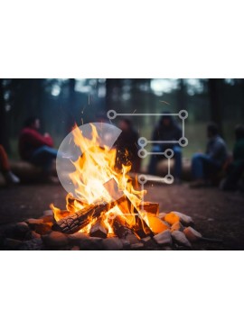 Intra Συλλεκτικό Ξύλινο Παζλ Plywood  4mm - Φωτιά στο δάσος με ανθρώπους να απολαμβάνουν τη ζεστασιά των φλογών Σε Ξύλινο Κουτί - Διαστάσεις: 10x10 cm – 25 κομμάτια