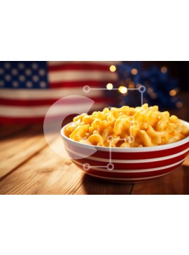 Σετ των 2 Intra Συλλεκτικό Ξύλινο Παζλ Plywood  4mm - Αμερικάνικα μακαρόνια και τυρί με στολίδια 4ης Ιουλίου Σε Ξύλινο Κουτί - Διαστάσεις: 10x10 cm – 25 κομμάτια
