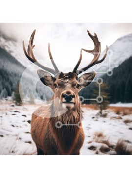 Intra Συλλεκτικό Ξύλινο Παζλ Plywood  4mm - Μεγαλοπρεπές κόκκινο ελάφι στο χιονισμένο τοπίο Σε Ξύλινο Κουτί - Διαστάσεις: 10x10 cm – 25 κομμάτια