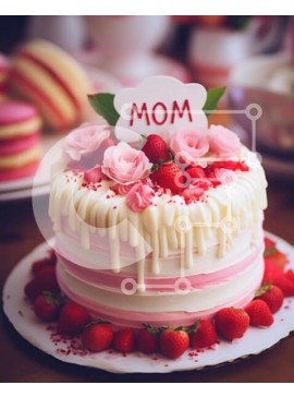 Σετ των 2 Intra Συλλεκτικό Ξύλινο Παζλ Plywood  4mm - Κομψό κέικ για τη γιορτή της μητέρας με τριαντάφυλλα και μπισκότα Σε Ξύλινο Κουτί - Διαστάσεις: 10x10 cm – 25 κομμάτια