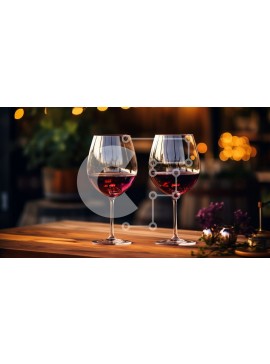 Σετ των 2 Intra Συλλεκτικό Ξύλινο Παζλ Plywood  4mm - Ποτήρια κρασιού με κόκκινο κρασί σε ξύλινο τραπέζι με θέα στην πόλη τη νύχτα Σε Ξύλινο Κουτί - Διαστάσεις: 10x10 cm – 25 κομμάτια