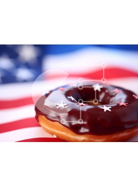 Σετ των 2 Intra Συλλεκτικό Ξύλινο Παζλ Plywood  4mm - Σοκολατένιο ντόνατ σε φόντο αμερικανικής σημαίας Σε Ξύλινο Κουτί - Διαστάσεις: 10x10 cm – 25 κομμάτια