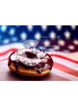 Σετ των 2 Intra Συλλεκτικό Ξύλινο Παζλ Plywood  4mm - Σοκολάτα παγωμένο ντόνατ σε φόντο αμερικανικής σημαίας Σε Ξύλινο Κουτί - Διαστάσεις: 10x10 cm – 25 κομμάτια