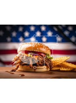 Σετ των 2 Intra Συλλεκτικό Ξύλινο Παζλ Plywood  4mm - Σάντουιτς τραβηγμένο χοιρινό με πατάτες και αμερικανική σημαία Σε Ξύλινο Κουτί - Διαστάσεις: 10x10 cm – 25 κομμάτια