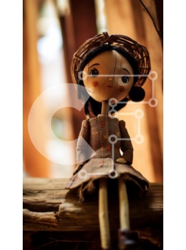 Intra Συλλεκτικό Ξύλινο Παζλ Plywood  4mm - Κούκλα που κάθεται σε ξύλινη επιφάνεια με φόρεμα και καπέλο Σε Ξύλινο Κουτί - Διαστάσεις Puzzle: 10x10 cm – 25 κομμάτια