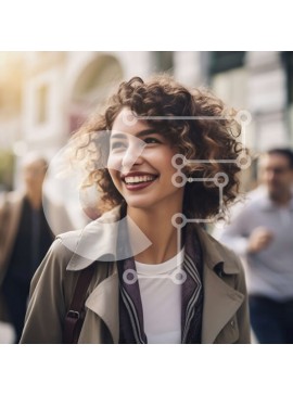 Intra Συλλεκτικό Ξύλινο Παζλ Plywood  4mm - Χαμογελαστή γυναίκα που περπατά στην πόλη με μαύρισμα μπουφάν και καφέ τσάντα Σε Ξύλινο Κουτί - Διαστάσεις Puzzle: 10x10 cm – 25 κομμάτια