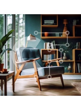 Intra Συλλεκτικό Ξύλινο Παζλ Plywood  4mm - Όμορφη εικόνα ενός άνετου σαλονιού με μπλε πολυθρόνα, ράφι και φυτό Σε Ξύλινο Κουτί - Διαστάσεις Puzzle: 10x10 cm – 25 κομμάτια