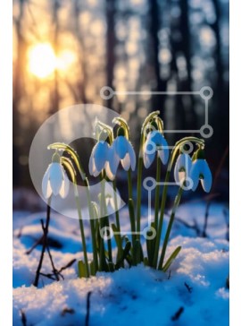 Σετ των 2 Intra Συλλεκτικό Ξύλινο Παζλ Plywood  4mm - Όμορφη εικόνα των Snowdrops σε ένα χιονισμένο δάσος στο ηλιοβασίλεμα Σε Ξύλινο Κουτί - Διαστάσεις: 10x10 cm – 25 κομμάτια