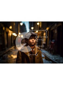 Intra Συλλεκτικό Ξύλινο Παζλ Plywood  4mm - Όμορφη εικόνα του νεαρού αγοριού στη λιθόστρωτη οδό στο σούρουπο Σε Ξύλινο Κουτί - Διαστάσεις Puzzle: 10x10 cm – 25 κομμάτια