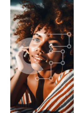 Intra Συλλεκτικό Ξύλινο Παζλ Plywood  4mm - Ευτυχισμένη γυναίκα με σγουρά μαλλιά στην παραλία | Φωτογραφία Αρχείου Σε Ξύλινο Κουτί - Διαστάσεις Puzzle: 10x10 cm – 25 κομμάτια