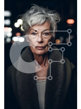 Intra Συλλεκτικό Ξύλινο Παζλ Plywood  4mm - Σοβαρή εικόνα μιας ηλικιωμένης γυναίκας σε έναν αμυδρά φωτισμένο δρόμο της πόλης Σε Ξύλινο Κουτί - Διαστάσεις Puzzle: 10x10 cm – 25 κομμάτια