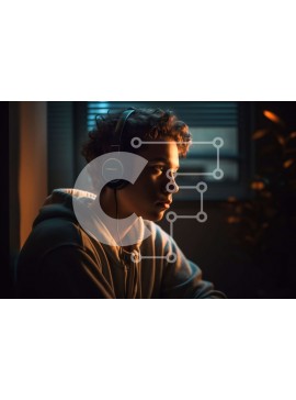 Intra Συλλεκτικό Ξύλινο Παζλ Plywood  4mm - Νεαρός άνδρας με τα ακουστικά που κοιτάζει έξω από το παράθυρο Στοκ Φωτογραφία Σε Ξύλινο Κουτί - Διαστάσεις Puzzle: 10x10 cm – 25 κομμάτια