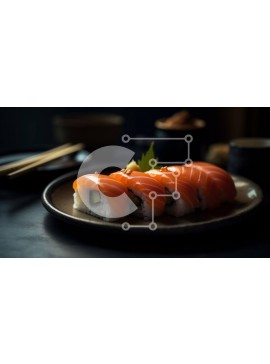 Σετ των 2 Intra Συλλεκτικό Ξύλινο Παζλ Plywood  4mm - Νόστιμο πιάτο σούσι με φρέσκο ​​σολομό και ρολά αβοκάντο Σε Ξύλινο Κουτί - Διαστάσεις: 10x10 cm – 25 κομμάτια