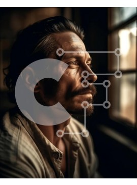 Intra Συλλεκτικό Ξύλινο Παζλ Plywood  4mm - Ασπρόμαυρη εικόνα ενός σοβαρού άνδρα με επαγγελματική ενδυμασία που κοιτάζει έξω από ένα παράθυρο Σε Ξύλινο Κουτί - Διαστάσεις Puzzle: 10x10 cm – 25 κομμάτια