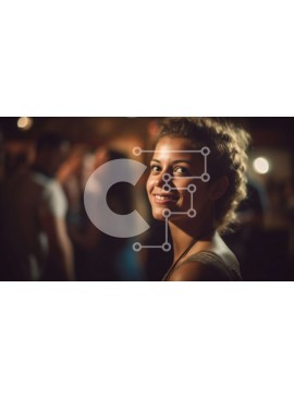 Intra Συλλεκτικό Ξύλινο Παζλ Plywood  4mm - Νεαρή γυναίκα που χαμογελά σε ένα γεμάτο δωμάτιο Σε Ξύλινο Κουτί - Διαστάσεις Puzzle: 10x10 cm – 25 κομμάτια