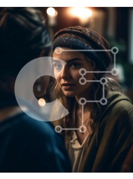 Intra Συλλεκτικό Ξύλινο Παζλ Plywood  4mm - Νεαρή γυναίκα και άνδρας σε μια σοβαρή συνομιλία σε αμυδρά φωτισμένο δωμάτιο Σε Ξύλινο Κουτί - Διαστάσεις Puzzle: 10x10 cm – 25 κομμάτια