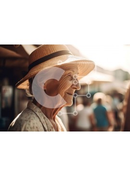 Intra Συλλεκτικό Ξύλινο Παζλ Plywood  4mm - Ευτυχισμένη ηλικιωμένη γυναίκα σε έναν πολυσύχναστο δρόμο Σε Ξύλινο Κουτί - Διαστάσεις Puzzle: 10x10 cm – 25 κομμάτια