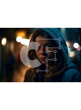 Intra Συλλεκτικό Ξύλινο Παζλ Plywood  4mm - Σοβαρή νεαρή γυναίκα με κουκούλα που στέκεται σε έναν σκοτεινό δρόμο τη νύχτα Σε Ξύλινο Κουτί - Διαστάσεις Puzzle: 10x10 cm – 25 κομμάτια