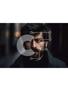 Intra Συλλεκτικό Ξύλινο Παζλ Plywood  4mm - Σοβαρός άνδρας με γένια και μαύρο παλτό και κασκόλ που κοιτάζει κατευθείαν την κάμερα Σε Ξύλινο Κουτί - Διαστάσεις Puzzle: 10x10 cm – 25 κομμάτια