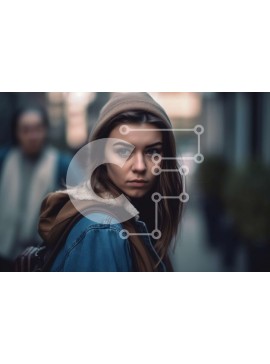 Intra Συλλεκτικό Ξύλινο Παζλ Plywood  4mm - Σοβαρή νεαρή γυναίκα στην οδό της πόλης Σε Ξύλινο Κουτί - Διαστάσεις Puzzle: 10x10 cm – 25 κομμάτια