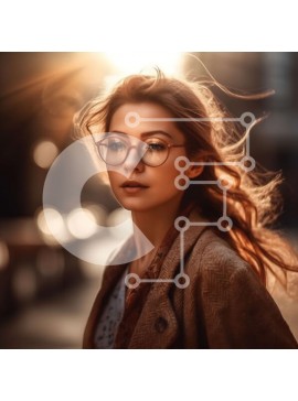 Intra Συλλεκτικό Ξύλινο Παζλ Plywood  4mm - Στοχαστική νεαρή γυναίκα με γυαλιά στην οδό της πόλης Σε Ξύλινο Κουτί - Διαστάσεις Puzzle: 10x10 cm – 25 κομμάτια