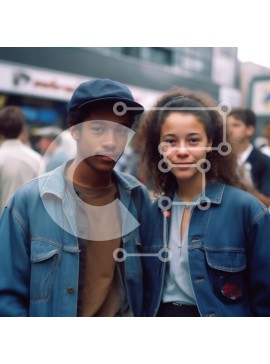 Intra Συλλεκτικό Ξύλινο Παζλ Plywood  4mm - Ευτυχισμένο ζευγάρι στο δρόμο της πόλης φορώντας τζιν και δερμάτινα μπουφάν Σε Ξύλινο Κουτί - Διαστάσεις Puzzle: 10x10 cm – 25 κομμάτια