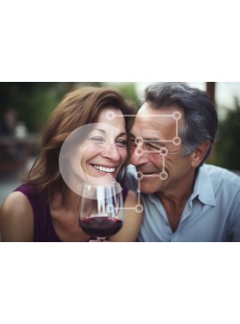 Intra Συλλεκτικό Ξύλινο Παζλ Plywood  4mm - Υπέροχο ηλικιωμένο ζευγάρι που απολαμβάνει κρασί σε αίθριο Σε Ξύλινο Κουτί - Διαστάσεις Puzzle: 10x10 cm – 25 κομμάτια