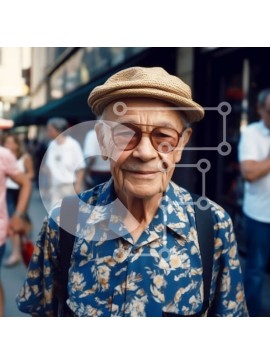 Intra Συλλεκτικό Ξύλινο Παζλ Plywood  4mm - Ηλικιωμένος στην πολυσύχναστη οδό της πόλης με ανθρώπους να περπατούν τριγύρω Σε Ξύλινο Κουτί - Διαστάσεις Puzzle: 10x10 cm – 25 κομμάτια