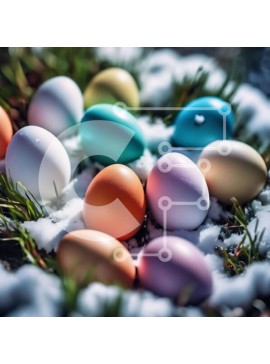 Intra Συλλεκτικό Ξύλινο Παζλ Plywood  4mm - Πολύχρωμα Πασχαλινά αυγά στο χιόνι Σε Ξύλινο Κουτί - Διαστάσεις Puzzle: 10x10 cm – 25 κομμάτια