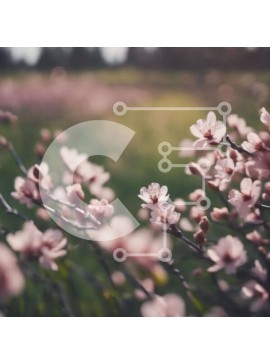 Intra Συλλεκτικό Ξύλινο Παζλ Plywood  4mm - Ανθισμένα ροζ λουλούδια σε ένα χωράφι Σε Ξύλινο Κουτί - Διαστάσεις: 10x10 cm – 25 κομμάτια