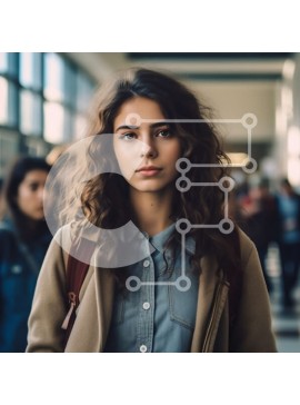 Intra Συλλεκτικό Ξύλινο Παζλ Plywood  4mm - Νεαρή γυναίκα με καφέ σακάκι που στέκεται στη μέση του πολυσύχναστου τερματικού αεροδρομίου Σε Ξύλινο Κουτί - Διαστάσεις Puzzle: 10x10 cm – 25 κομμάτια