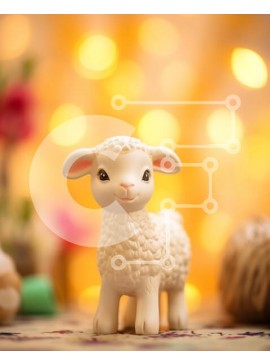 Intra Συλλεκτικό Ξύλινο Παζλ Plywood  4mm - Μικρό λευκό παιχνίδι προβάτων σε πολύχρωμο τραπέζι με οθόνη με θέμα το Πάσχα Σε Ξύλινο Κουτί - Διαστάσεις Puzzle: 10x10 cm – 25 κομμάτια