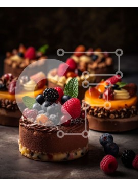 Σετ των 2 Intra Συλλεκτικό Ξύλινο Παζλ Plywood  4mm - Λαχταριστά κέικ σοκολάτας με γαρνιτούρες φρέσκων φρούτων Σε Ξύλινο Κουτί - Διαστάσεις: 10x10 cm – 25 κομμάτια