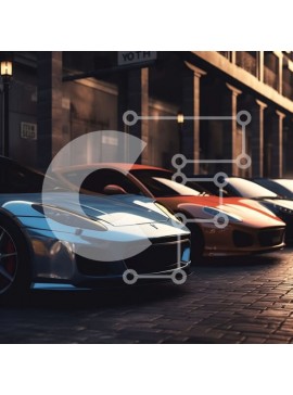 Intra Συλλεκτικό Ξύλινο Παζλ Plywood  4mm - Κομψά σπορ αυτοκίνητα παρκαρισμένα στην City Street στο σούρουπο Σε Ξύλινο Κουτί - Διαστάσεις Puzzle: 10x10 cm – 25 κομμάτια