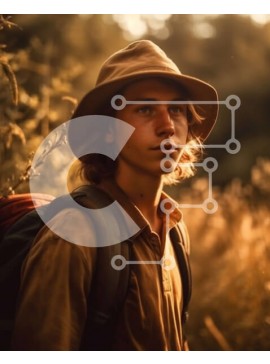 Intra Συλλεκτικό Ξύλινο Παζλ Plywood  4mm - Νεαρός άνδρας που στέκεται στο ψηλό γρασίδι στο ηλιοβασίλεμα Σε Ξύλινο Κουτί - Διαστάσεις Puzzle: 10x10 cm – 25 κομμάτια