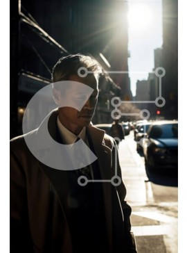 Intra Συλλεκτικό Ξύλινο Παζλ Plywood  4mm - Επιχειρηματίας στην οδό της πόλης που ελέγχει το τηλέφωνο Σε Ξύλινο Κουτί - Διαστάσεις Puzzle: 10x10 cm – 25 κομμάτια