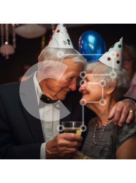 Intra Συλλεκτικό Ξύλινο Παζλ Plywood  4mm - Ευτυχισμένο ηλικιωμένο ζευγάρι που γιορτάζει γενέθλια με σαμπάνια Σε Ξύλινο Κουτί - Διαστάσεις Puzzle: 10x10 cm – 25 κομμάτια