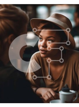 Intra Συλλεκτικό Ξύλινο Παζλ Plywood  4mm - Λυπημένη νεαρή γυναίκα με τον καφέ Σε Ξύλινο Κουτί - Διαστάσεις Puzzle: 10x10 cm – 25 κομμάτια