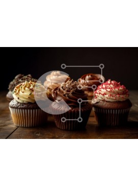 Σετ των 2 Intra Συλλεκτικό Ξύλινο Παζλ Plywood  4mm - Λαχταριστά Cupcakes σοκολάτας με παγωμένο και ψεκασμοί σε ξύλινο τραπέζι Σε Ξύλινο Κουτί - Διαστάσεις: 10x10 cm – 25 κομμάτια