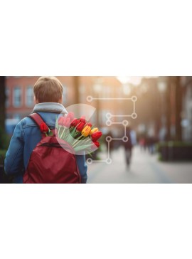 Intra Συλλεκτικό Ξύλινο Παζλ Plywood  4mm - Νεαρός άνδρας που περπατά με τις κόκκινες τουλίπες Σε Ξύλινο Κουτί - Διαστάσεις Puzzle: 10x10 cm – 25 κομμάτια