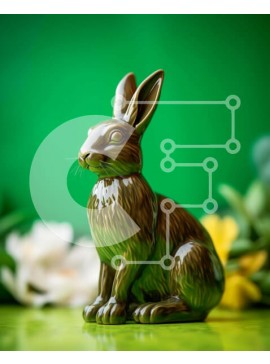 Intra Συλλεκτικό Ξύλινο Παζλ Plywood  4mm - Καφέ ειδώλιο λαγουδάκι με λουλούδια και πρασινάδα Σε Ξύλινο Κουτί - Διαστάσεις Puzzle: 10x10 cm – 25 κομμάτια